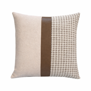Cojin de Plumas Interior Beige con Franja de Cuero